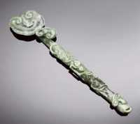 19th Century A spinach jade ruyi-sceptre